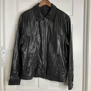 Roundtree & Yorke Black Soft Premium Lambskin Leather Moto Bomber Jacket Men M